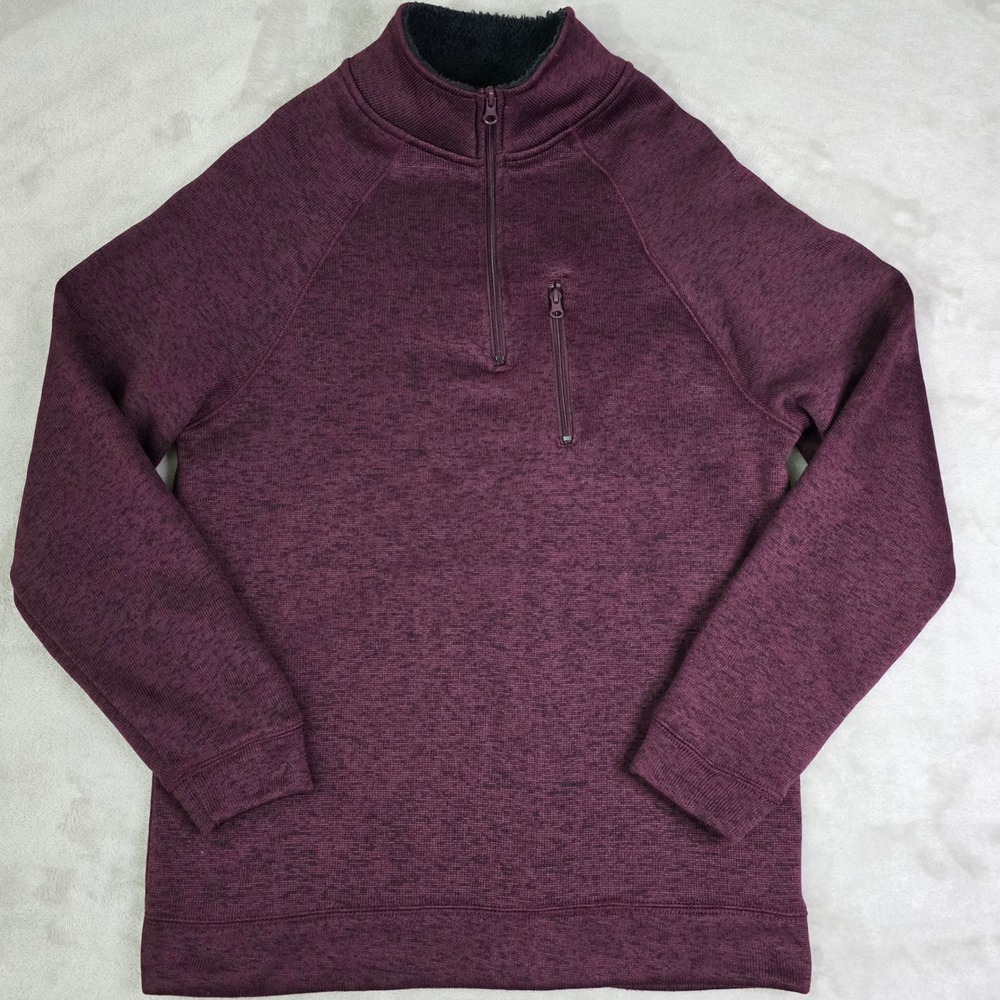 Old‎ River Mens Maroon Sherpa Lined Quarter Zip Fleece Pullover Large